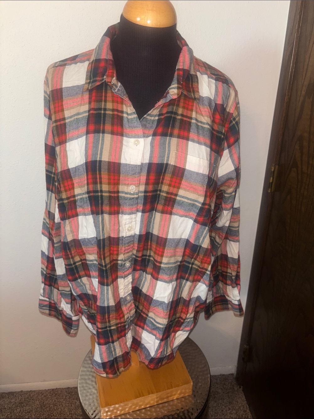 J. Crew Red, Cream and White Plaid Button-Down Shirt size 3X
